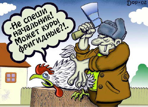 Карикатура "Петух на плахе", Руслан Долженец