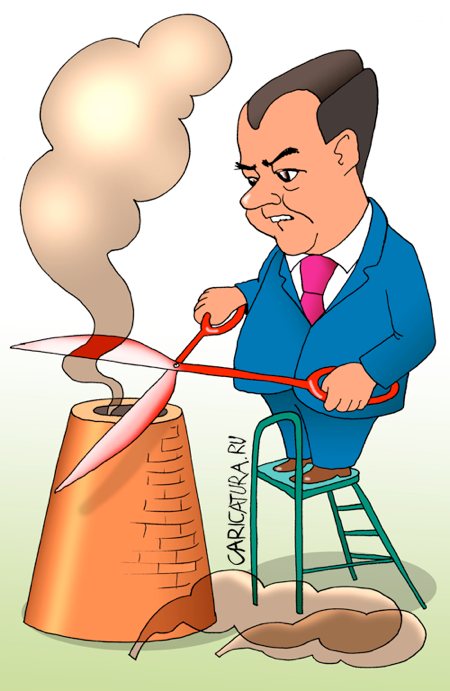 Карикатура "Дмитрий Медведев отправился на климатическую конфе", Евгений Кран