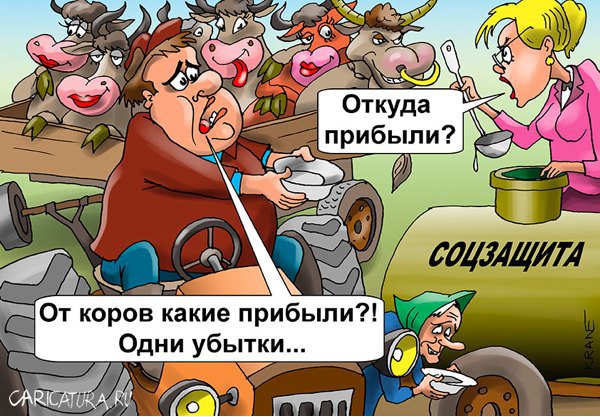 Карикатура "У малоимущих пересчитают скот и машины", Евгений Кран