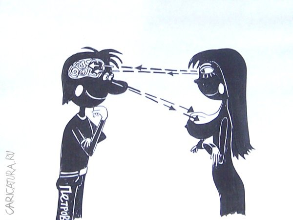 Карикатура "Девушка и молодой человек", Александр Петров