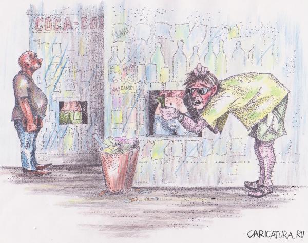 Карикатура "Ларьки. Приветливые лица продавцов", Владимир Уваров