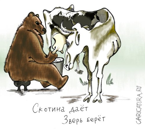Карикатура "Скотина даёт...", Татьяна и Наталья Чернявские