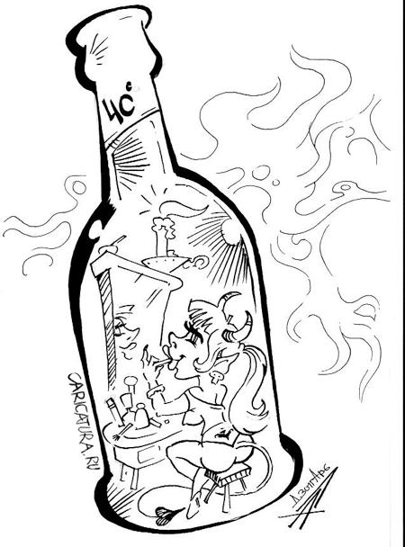 Карикатура "Дьявол на дне бутылки", Александр Дзыгарь