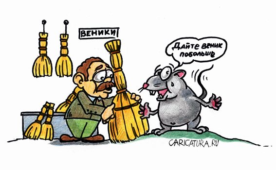 Карикатура "Мышь под веником", Игорь Галко