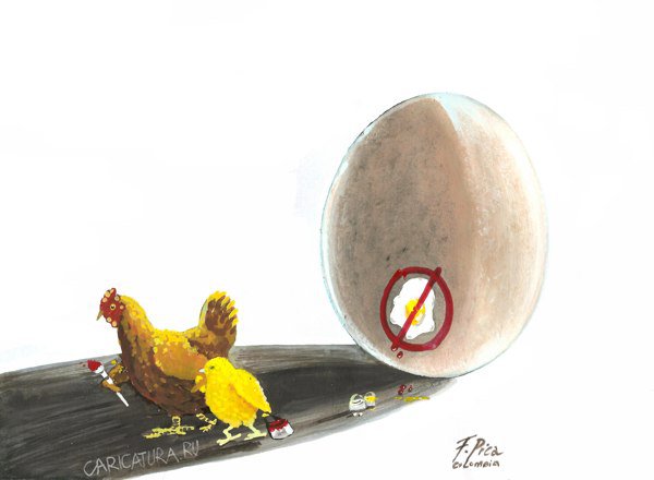 Карикатура "Курица или яйцо - Запрет", Фернандо Ичиверри