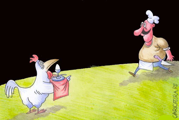 Карикатура "Курица или яйцо - Кушать подано", Сейран Каферли