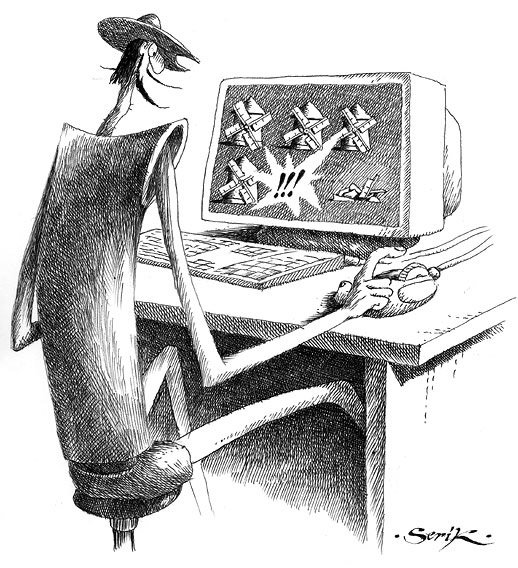 Карикатура "Новый Дон Кихот", Серик Кульмешкенов