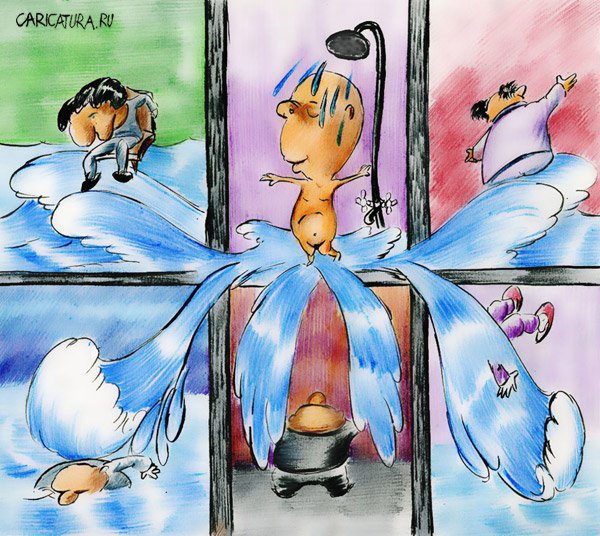 Карикатура "Сообщающееся соседи", Олег Малянов