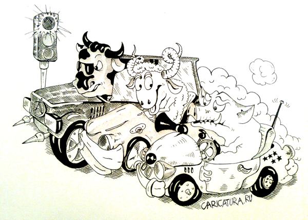 Карикатура "На дорогах Питера", Константин Мухоморов