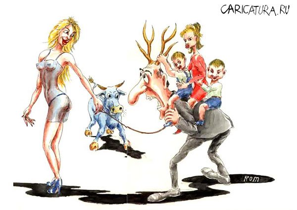 Карикатура "Олени Санты: Подарок от молодой жены", Владимир Романов (Ром)