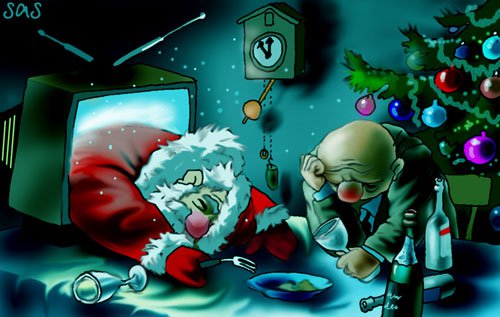 Карикатура "Дед мороз - собутыльник", Сергей Самсонов
