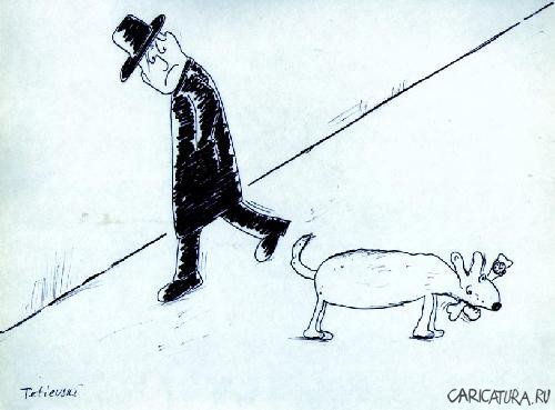 Карикатура "Человек, собака, кость", Michael Tetievski