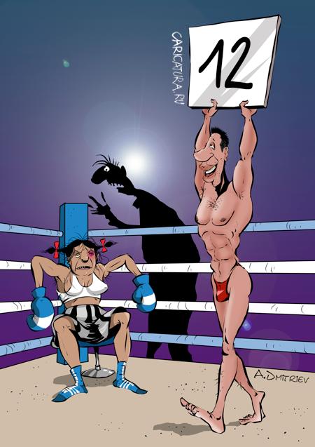 Карикатура "Женский бокс", Анатолий Дмитриев